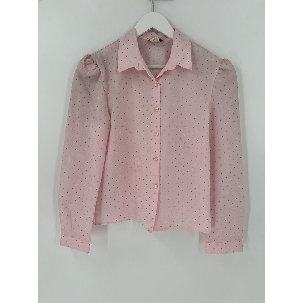 Spare Parts Vintage Blouse Womens Medium Pink Polka Dot Sheer Button Up Casual